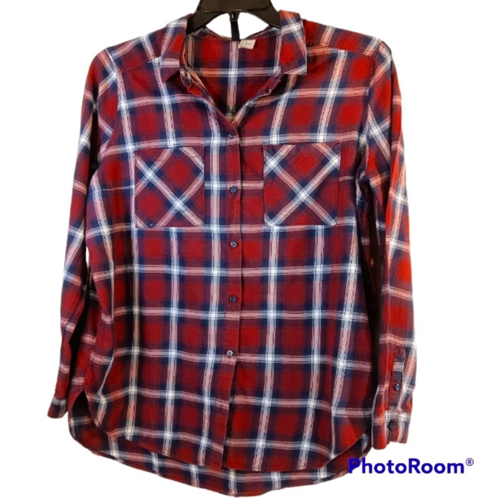Womens Long Sleeve Plaid Button Down Shirt sz 10